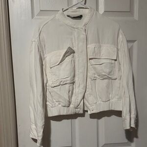 Zara Off-White Utility Pocket Bomber Jacket